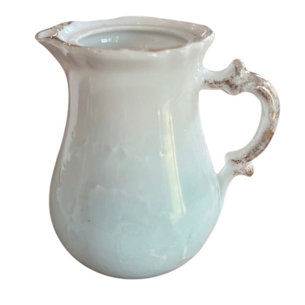 Vintage Ceramic Creamer Pitcher Blue White Ombre Gold French Cottage